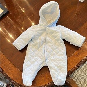 Quilted Blue Hooded Baby One Piece